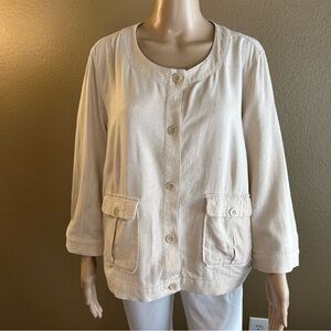 Counterparts Women's Oak Beige Linen Blend Button Up Jacket Blouse Sz 14